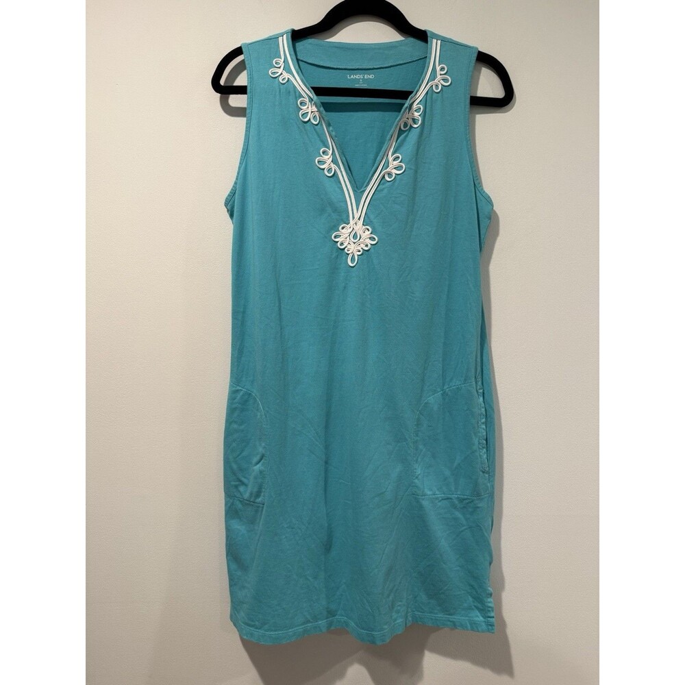 Lands End Dress Womens Small 100% Cotton Travel Coastal Stretch Preppy Cruise